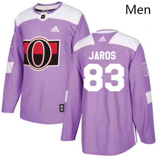 Mens Adidas Ottawa Senators 83 Christian Jaros Authentic Purple Fights Cancer Practice NHL Jersey